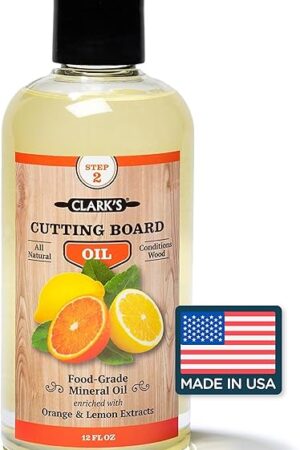 CLARK'S Cutting Board Oil - Food Grade Mineral Oil for Cutting Board - Enriched with Lemon and Orange Oils - Butcher Block Oil and Conditioner - Mineral Oil - Restores and Protects All Wood - 12oz