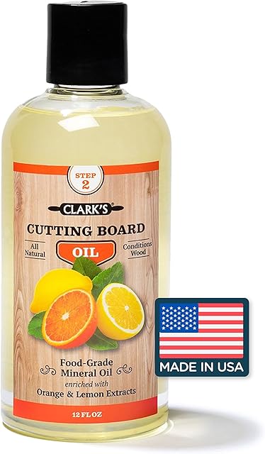 CLARK'S Cutting Board Oil - Food Grade Mineral Oil for Cutting Board - Enriched with Lemon and Orange Oils - Butcher Block Oil and Conditioner - Mineral Oil - Restores and Protects All Wood - 12oz