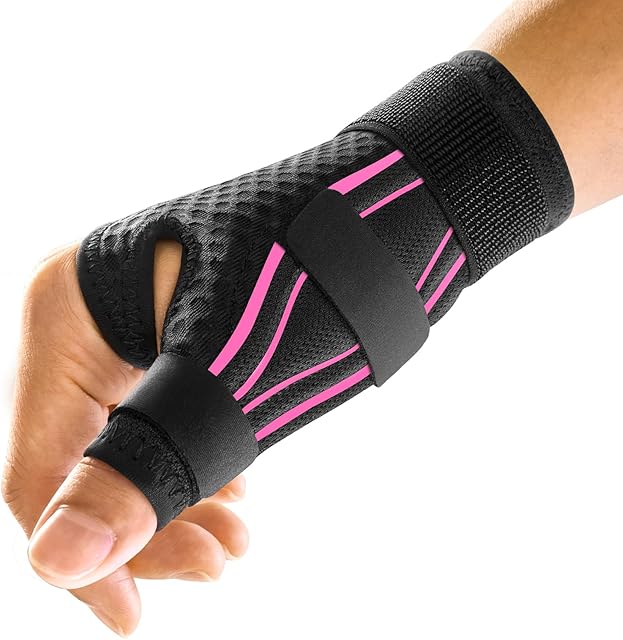 FREETOO Ergonomical Thumb Brace Right Hand or Left Hand for Arthritis Pain and Support, Thumb Splint for Trigger Thumb, Thumb Support for De Quervains Tenosynovitis, CMC Pain Relief (S/M Pink/Black)