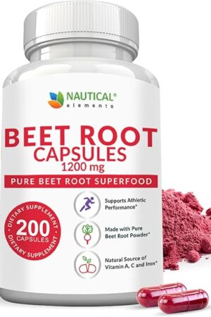 Beet Root Capsules - 1200mg Per Serving - 200 Beet Root Powder Capsules - Beetroot Powder Supports Blood Pressure, Athletic Performance, Digestive, Immune System (Pure, Non-GMO & Gluten Free