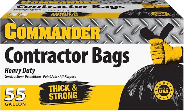 Commander 55 Gallon 3 MIL (eq) Heavy Duty Contractor Bags with Flap Ties - 36" x 56" with flaps - Pack of 10 - For Contractor, Industrial, & Outdoor