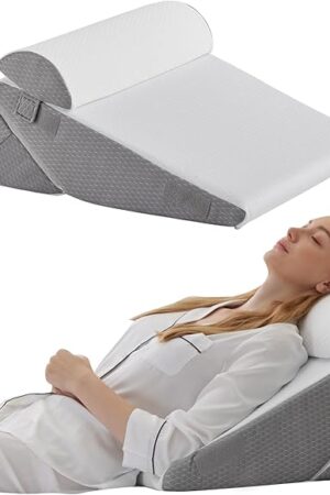 Wedge Pillow Headboard, 3PCS Orthopedic Bed Wedge Pillows Set for After Surgery, Adjustable Pillow Wedge for Acid Reflux&Back Pain Relief, Sleeping, Back Pillow for Bed Sitting Up, White/Grey