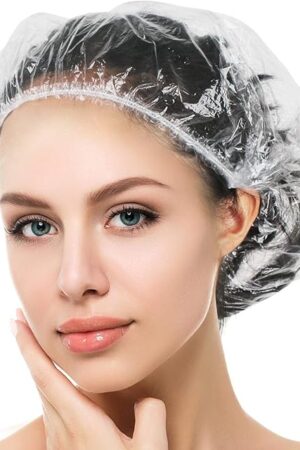 Auban 100PCS Disposable Shower Caps, Plastic Clear Hair Cap Large Thick Waterproof Bath Caps for Women, Hotel Travel Essentials Accessories Deep Conditioning Hair Care Cleaning Supplies(205")