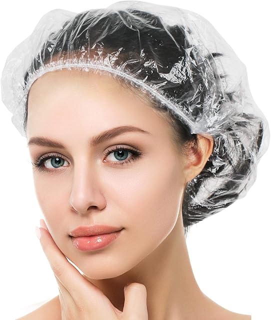 Auban 100PCS Disposable Shower Caps, Plastic Clear Hair Cap Large Thick Waterproof Bath Caps for Women, Hotel Travel Essentials Accessories Deep Conditioning Hair Care Cleaning Supplies(205")
