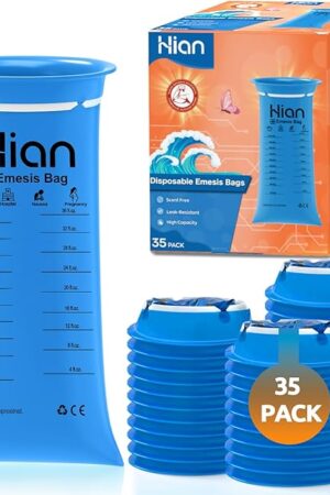Hion Vomit Bags Disposable ? 35 Pack 1000ml Emesis Bags ? Leak Resistant, Medical Grade, Portable ? Perfect for Motion, Car & Aircraft Sickness, Pregnant Women