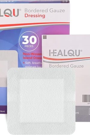 HEALQU Island Dressing - 4"x4", 30 Count - Bordered Gauze Sterile Individually Wrapped Gauze Pads, Water-Resistant, Non-Woven Backing - Soft and Breathable Wound Dressing for First Aid and Medical