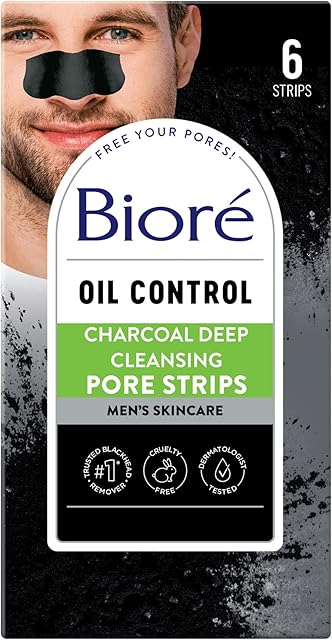 Bior? Charcoal Deep Cleansing Pore Strips for Men, Nose Strips for Blackhead Removal on Oily Skin, Features C-Bond Technology with Instant Pore Unclogging, 6 Count