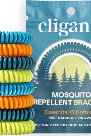 Cliganic 20 Pack Mosquito Repellent Bracelets for Adults & Kids - Natural DEET-Free Bands, Individually Wrapped