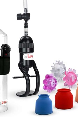 LeLuv Vacuum Pump Vibrating Male Enhancement Bundle with 3 Sleeve Sizes and 4 Stretchy Jelly Cock Rings