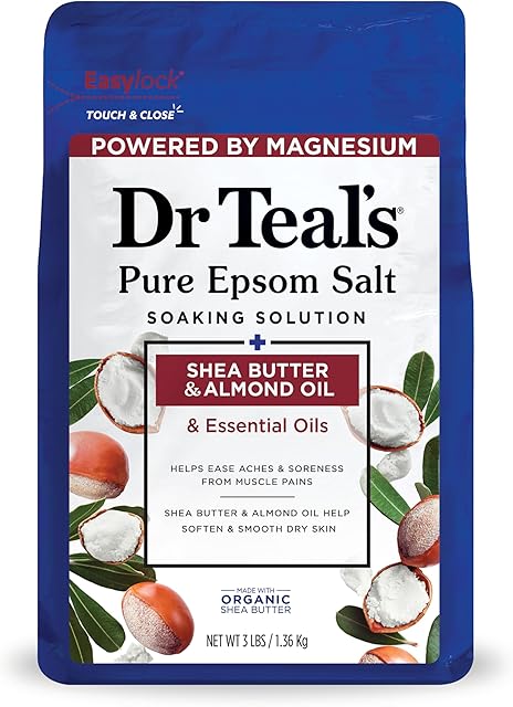 Dr Teal's Epsom Salt Magnesium Soak, Soften & Moisturize with Shea Butter & Almond Oil, 3 lbs