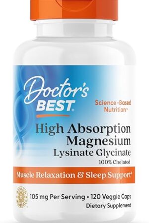 Doctor's Best High Absorption Magnesium Lysinate Glycinate Capsule, Easy to Swallow, 120 Ct