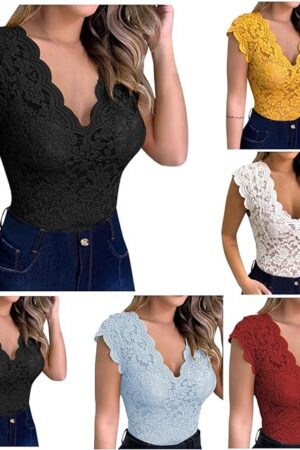 Women Lace Slim Fitted Crop Top Short Sleeve V Neck Low Cut Y2K Shirts Sexy Casual Blouse Elegant Trendy Going Out Top
