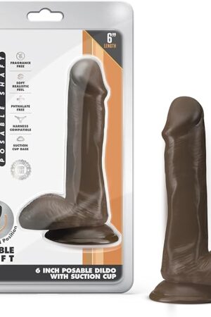 Blush Dr Skin Plus 6" Realistic Posable Shaft Dildo w/Balls, Soft Lifelike Cock - Triple Density Sensa Feel, Suction Cup, Strap-On Play - Adult Sex Toy Penis for Women, Men & Couples - (Chocolate)