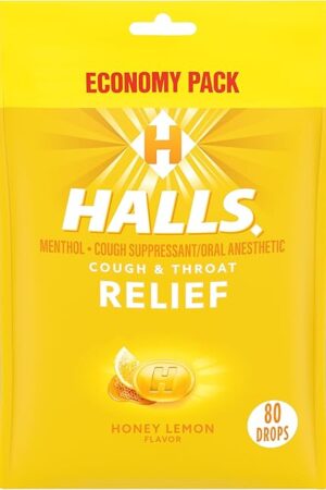 HALLS Relief Honey Lemon Cough Drops, Economy Pack, 80 Drops