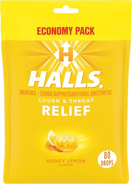 HALLS Relief Honey Lemon Cough Drops, Economy Pack, 80 Drops