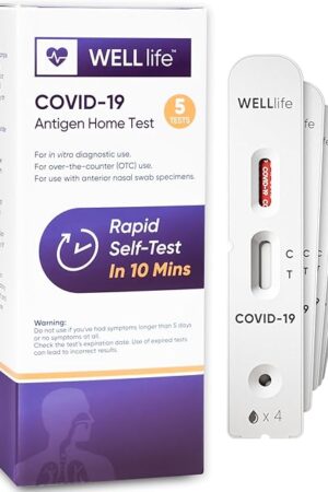 WELLlife Covid-19 Antigen Home Test, FDA Authorized OTC Covid Home Test with 10 Minute Results, 1 Pack, 5 Tests Total, Easy to use & No Discomfort