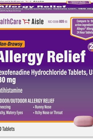 HealthCareAisle Allergy Relief - Fexofenadine Hydrochloride Tablets USP, 180 mg, 90 Tablets, Allergy Medication, Non-Drowsy 24-Hour Relief