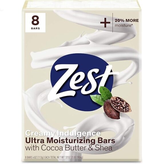 Zest Bar Soap - 8 Bars - Enriched With Cocoa Butter And Shea for Ultra Moisturizing Cleansing - Leaves Your Body Feeling Silky Smooth And Deeply Moisturized