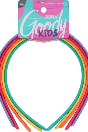 Goody Kids Ouchless Classic Headband , Assorted Colors - For All Hair Types - Beautiful Design for Instant Style - Pain-Free Hair Accessories for Boys, and Girls, 5 Count (Pack of 1)