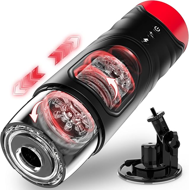Automatic Male Masturbator, Sex Toys for Men Adult Male Masturbators Cup with 7 Thrusting & Rotating Modes for Penis Stimulation, Electric Pocket Pussy Male Stroker Toy (Red)