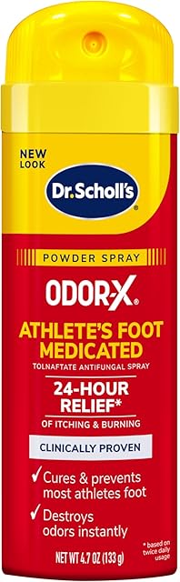 Dr Scholl's ODOR-X ATHLETE'S FOOT MEDICATED POWDER SPRAY, 47 oz // 24-Hour Relief of Itching & Burning, Clinically Proven, Cures & Prevents Most Athlete's Foot, Destroys Odors Instantly