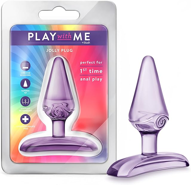 Blush Novelties Play with Me - Jolly Plug - Petite 2.75" Anal Plug - Tapered Head for Easy Insertion Perfect for Beginner's - Base Anchors Plug Outside The Body for Comfort - Adult Sex Toy - Purple