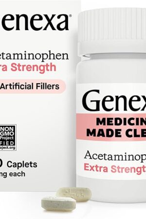 Genexa Clean Acetaminophen Extra Strength, Dye Free Pain Reliever & Fever Reducer, 0% Artificial Additives, Pain Relief for Headache, Backache, Toothache, & Minor Arthritis, 500mg, 100 Caplets