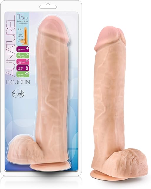 Blush Au Naturel 11.5 Inch Realistic Dildo | Dual Density Soft Feel Huge Thick Cock | Suction Cup Strap-On Base | Girthy Penis for Anal & G Spot Pleasures | Adult Sex Toy for Couples, Men, Women Play