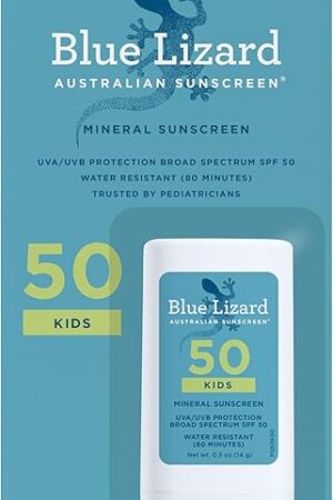 BLUE LIZARD Mineral Sunscreen Stick with Zinc Oxide SPF 50+ Water Resistant UVA/UVB Protection Easy to Apply Fragrance Free, Kids, Unscented, 05 oz