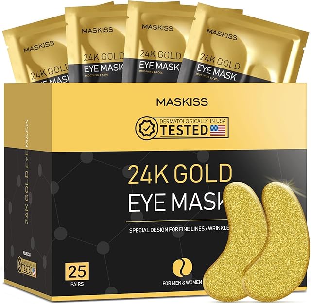 24k Gold Under Eye Patches (25 Pairs), eye mask, Collagen Skin Care Products, Eye Patches for Puffy Eyes, eye masks for dark circles and puffiness