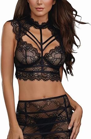 womens Collared Stretch Lace Bustier and Garter Skirt Set