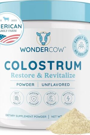 Colostrum Supplement Powder for Gut Health, Immune Support, Muscle Recovery & Wellness | Natural IgG Pure Whole Bovine Colostrum Superfood, Unflavored, 60 Servings