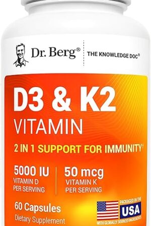 Dr Berg Maximum Strength 7-in-1 Vitamin D3 K2 5000 IU | Naturally Derived D3 | 4X Lab-Tested & Verified | High Absorption Formula | K2 D3 Vitamin Supplement - 60 Capsules
