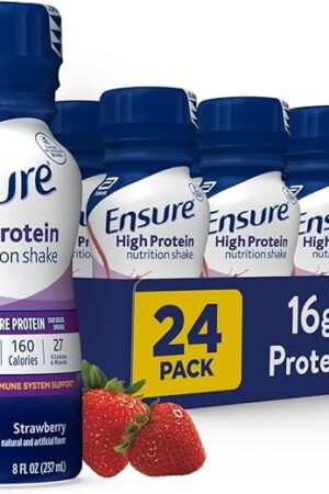 Ensure High Protein Strawberry Nutrition Shake, Ready to Drink, 16g Protein and 27 Vitamins and Minerals, 8 fl oz, 24 Pack