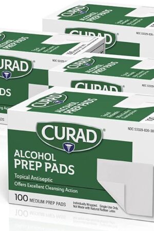 CURAD Alcohol Prep Pads (Pack of 4 Boxes) 400 Pieces of Medium Isopropyl Alcohol Wipes Individually Wrapped First Aid Alcohol Swabs for Cuts & Scrapes; for General Cleansing