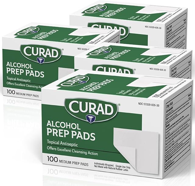 CURAD Alcohol Prep Pads (Pack of 4 Boxes) 400 Pieces of Medium Isopropyl Alcohol Wipes Individually Wrapped First Aid Alcohol Swabs for Cuts & Scrapes; for General Cleansing