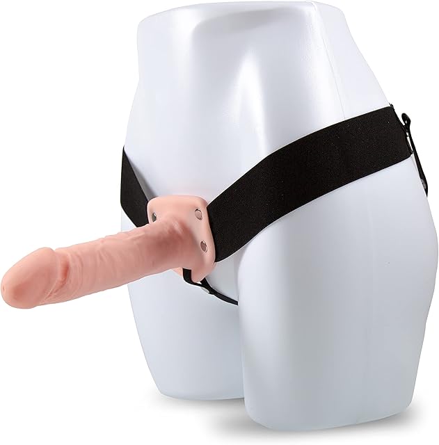 Blush Dr Skin 7" Hollow Strap On Dildo w/Elastic Harness, Soft Yet Firm Lifelike Cock - Phthalate-Free PVC - Teasing & Pleasing Waistband Penis Adult Sex Toy for Women, Men & Couples - (Vanilla)