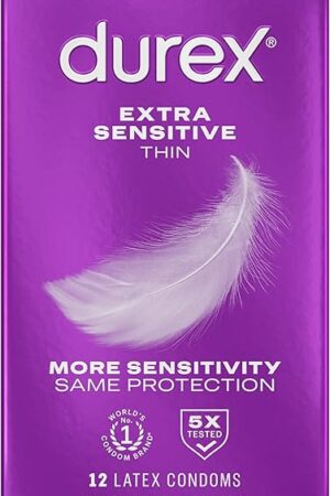 Durex Extra Sensitive Lubricated Ultra Thin Premium Condoms, Regular Fit, 12 Count