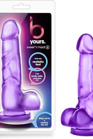Blush Sex Toys - B Yours Sweet n Hard 4 - Realistic 7 Inch Big Head Dildo - Lifelike Penis with Suction Cup for Hands Free Play - Strap On Harness Compatible Penis for Women Men Couples - Clear Purple