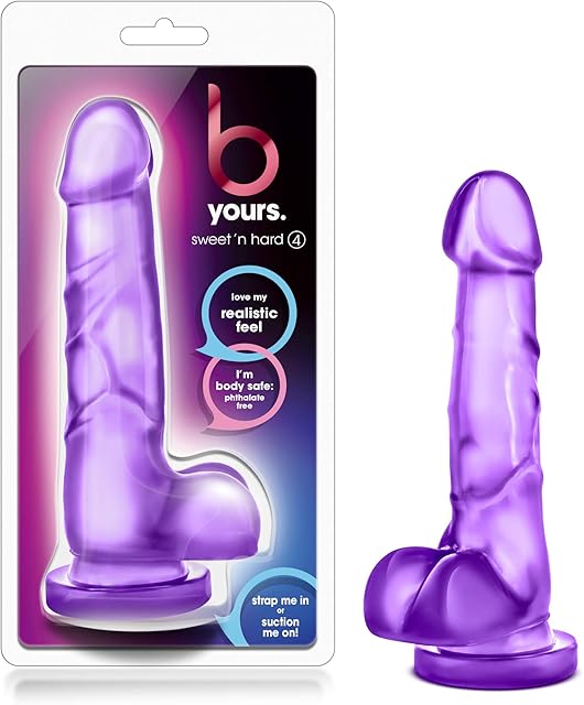 Blush Sex Toys - B Yours Sweet n Hard 4 - Realistic 7 Inch Big Head Dildo - Lifelike Penis with Suction Cup for Hands Free Play - Strap On Harness Compatible Penis for Women Men Couples - Clear Purple