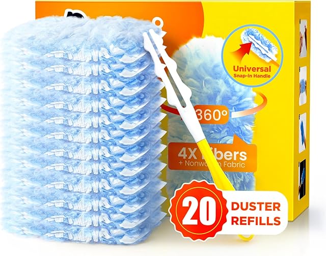 Heavy Duty Duster Refills for Swiffer Duster, 20 Count Duster Refills with 1 Handle, Multisurface 360? Dusters with 4X Microfibers, Unscented Disposable Dusters for Cleaning (Blue)