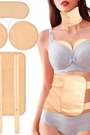 4 Pcs Castor Oil Pack Wrap Organic Cotton for Liver Detox, Stomach, Belly, Neck, Breast & Entire Body, Reusable Pads Kit for Hot/Cold Compress with Adjustable Elastic Strap, Waterproof & Anti Oil Leak
