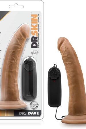 Blush Novelties Dr. Skin Dr Dave - 7 Inch Remote Controlled Vibrating Realistic Dildo - Strap On Compatible Suction Cup for Hands Free Play - Lifelike Body Safe Slim Vibrator Toy for Couples - Mocha