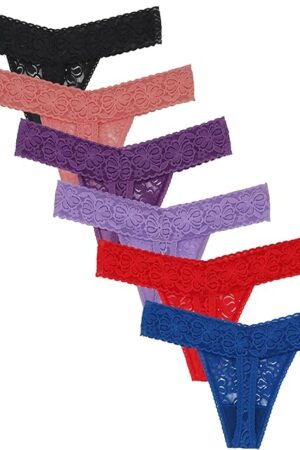 Lace Thongs For Women Plus Size Sexy Underwear Soft Panty Stretch Tangas Womens Thong Underwear Size XS-5XL Pack 6