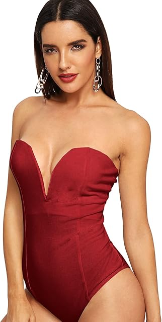 Women's Elegant Sweetheart Backless Skinny Solid Sexy Bodysuit
