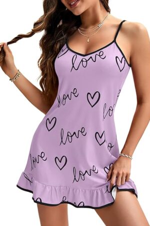 Women's Nightgown V Neck Spaghetti Strap Sleeveless Printed Nightdress Sleepwear