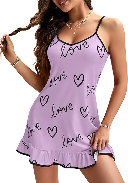 Women's Nightgown V Neck Spaghetti Strap Sleeveless Printed Nightdress Sleepwear