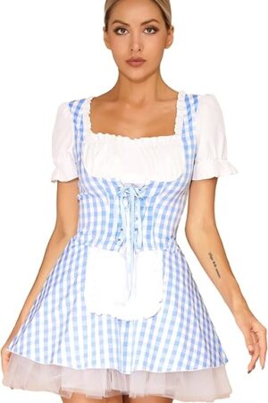 Women's Sexy Gingham Anime Fancy Dress Maid Cosplay Costume for Halloween Dress-up Party