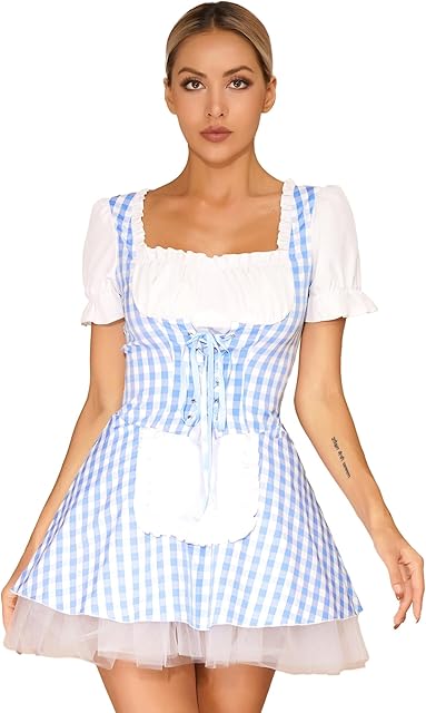 Women's Sexy Gingham Anime Fancy Dress Maid Cosplay Costume for Halloween Dress-up Party