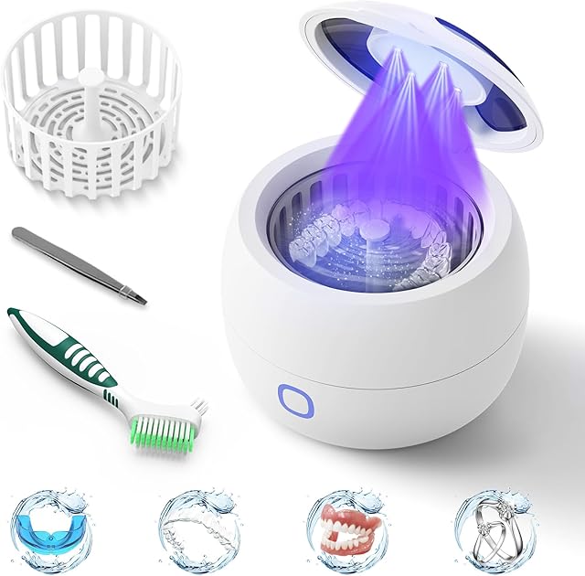 2025 Ultrasonic Retainer Cleaner Machine ? 45kHz Retainer Cleaner for Night Guards, Mouth Guards, Dentures ? 24W Dental Ultrasonic Cleaner with 4 Modes, 200ML ? Great Gift for Braces Users